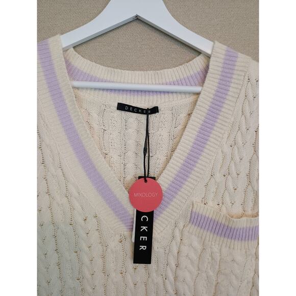 Mixology Decker Vest Womens Small Lilac Cable Knit Oversized Preppy Y2K Sweater - Picture 6 of 10